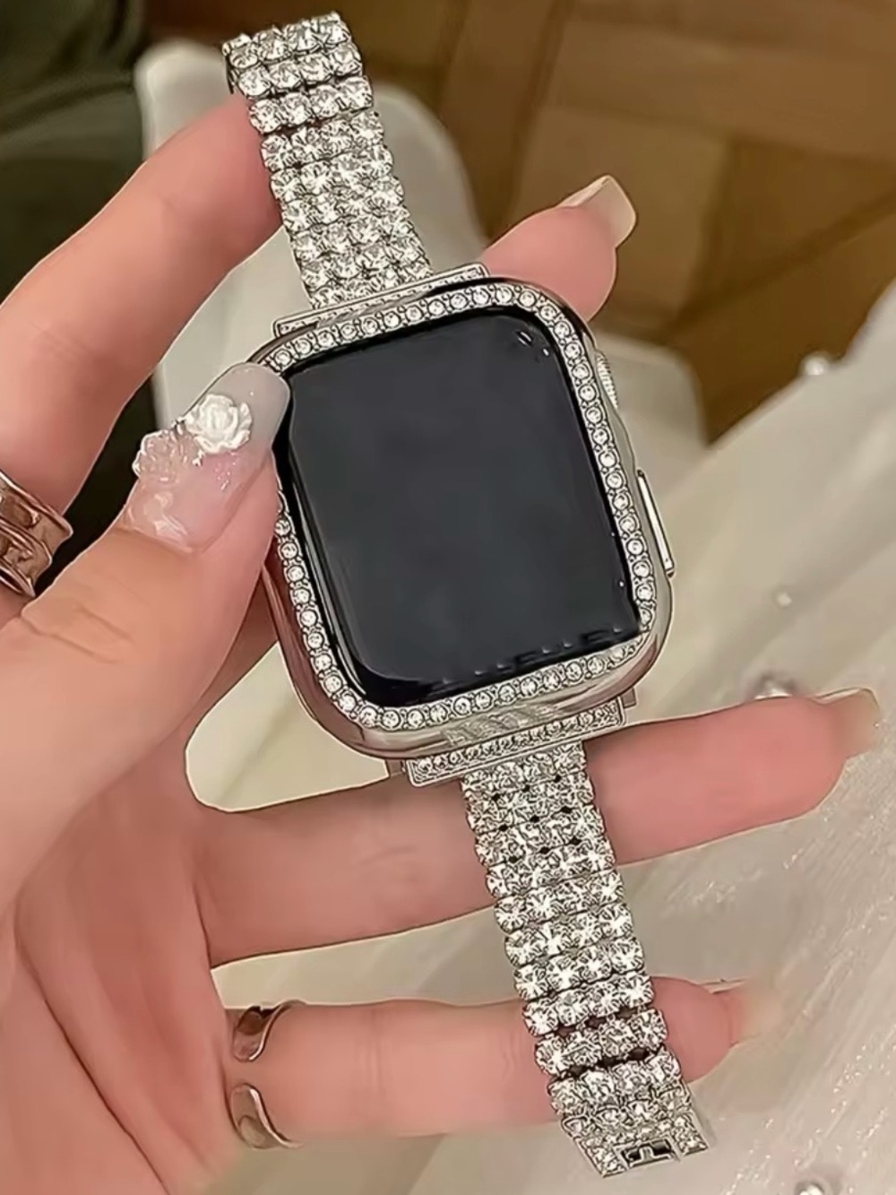 Nordstrom Silver Crystal-Encrusted Smartwatch Case & Bracelet 38-49mm